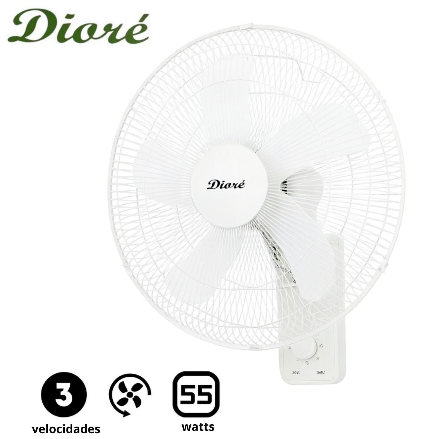 Ventilador de pared Dioré MWF 1605 UNIDAD 3 velocidades 5 aspas 55 W Blanco